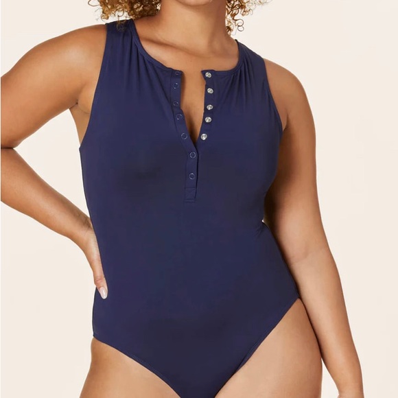 Andie Other - Andie Swim The Malibu One-Piece Snap Front Navy Swimsuit XXL Tall NWT